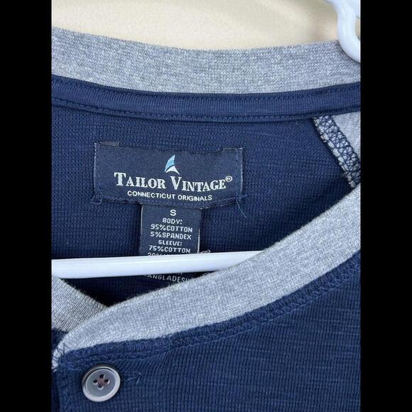 NWT Tailor Vintage Mens Airotec Performance Waffle Henley Shirt Grey/Blue Sz S - Picture 3 of 5